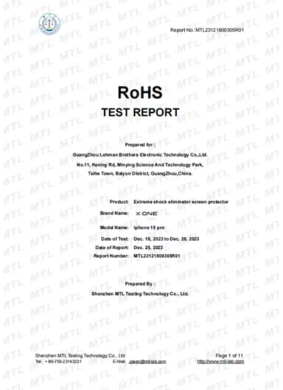 RAPPORT DE TEST RoHS